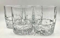 Set Of 4 Tiffany & Co Rock Cut Crystal Double Old Fashioned Whiskey Glasses