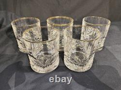 Set Of 5 Perfect Royal Crystal Rock Aurea Gold Trim Double Old Fashioned Glasses