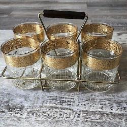 Set Of 6 CULVER TYROL 22-K Gold Decorated Double Old Fashioned Glasses