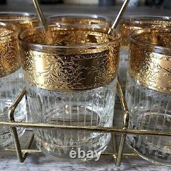Set Of 6 CULVER TYROL 22-K Gold Decorated Double Old Fashioned Glasses