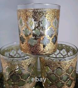 Set Of 6 Culver Valencia 22 kt Gold & Green Double Old Fashioned Glasses