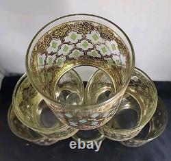 Set Of 6 Culver Valencia 22 kt Gold & Green Double Old Fashioned Glasses
