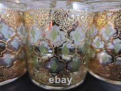 Set Of 6 Culver Valencia 22 kt Gold & Green Double Old Fashioned Glasses