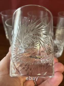 Set Of 6 Cut Pinwheel 4 Double Old Fashioned Whiskey Tumblers Low Ball Glasses