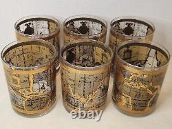 Set Of 6 MCM Cera 22K World Map Atlas Double Old Fashioned Cocktail Glasses