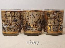 Set Of 6 MCM Cera 22K World Map Atlas Double Old Fashioned Cocktail Glasses