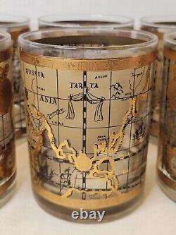 Set Of 6 MCM Cera 22K World Map Atlas Double Old Fashioned Cocktail Glasses