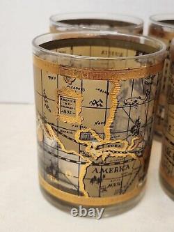 Set Of 6 MCM Cera 22K World Map Atlas Double Old Fashioned Cocktail Glasses