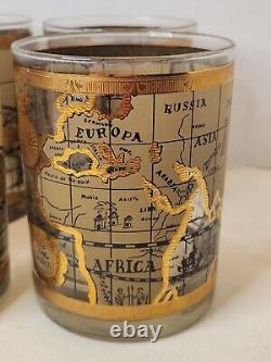 Set Of 6 MCM Cera 22K World Map Atlas Double Old Fashioned Cocktail Glasses