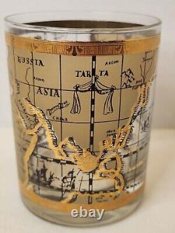 Set Of 6 MCM Cera 22K World Map Atlas Double Old Fashioned Cocktail Glasses