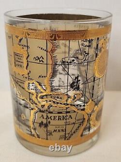 Set Of 6 MCM Cera 22K World Map Atlas Double Old Fashioned Cocktail Glasses