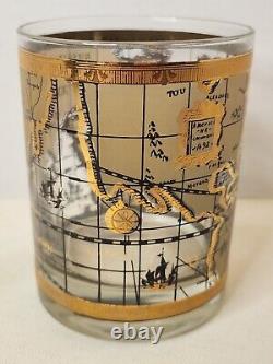 Set Of 6 MCM Cera 22K World Map Atlas Double Old Fashioned Cocktail Glasses