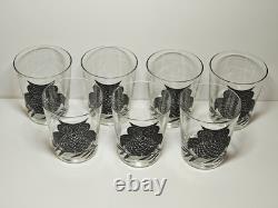 Set Of 7 Large Black Owl Double Old Fashioned Tumblers West VA Glass MCM 4 3/8