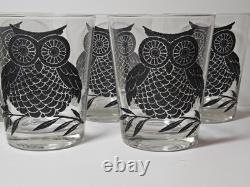 Set Of 7 Large Black Owl Double Old Fashioned Tumblers West VA Glass MCM 4 3/8