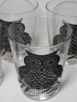 Set Of 7 Large Black Owl Double Old Fashioned Tumblers West VA Glass MCM 4 3/8