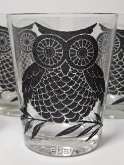 Set Of 7 Large Black Owl Double Old Fashioned Tumblers West VA Glass MCM 4 3/8