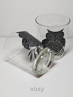 Set Of 7 Large Black Owl Double Old Fashioned Tumblers West VA Glass MCM 4 3/8