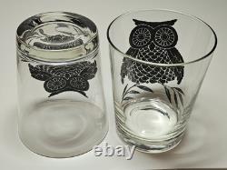 Set Of 7 Large Black Owl Double Old Fashioned Tumblers West VA Glass MCM 4 3/8