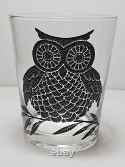 Set Of 7 Large Black Owl Double Old Fashioned Tumblers West VA Glass MCM 4 3/8