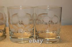 Set Of 7 Neimen Marcus Etched Glass Double Old Fashioned Tumblers-floral