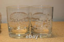 Set Of 7 Neimen Marcus Etched Glass Double Old Fashioned Tumblers-floral