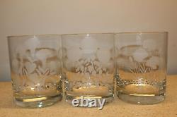 Set Of 7 Neimen Marcus Etched Glass Double Old Fashioned Tumblers-floral