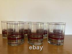 Set Of 7 Vintage Culver Silver Burgundy Double Old Fashioned Glasses