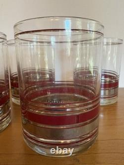 Set Of 7 Vintage Culver Silver Burgundy Double Old Fashioned Glasses
