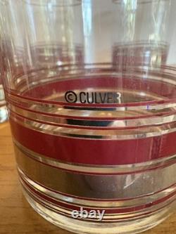 Set Of 7 Vintage Culver Silver Burgundy Double Old Fashioned Glasses