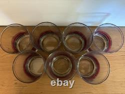 Set Of 7 Vintage Culver Silver Burgundy Double Old Fashioned Glasses