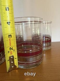 Set Of 7 Vintage Culver Silver Burgundy Double Old Fashioned Glasses