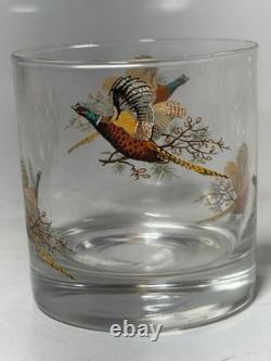 Set Of 8 Pheasants In Flight Double Old Fashioned Whisky Glasses