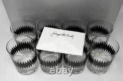 Set Of 8 Vintage Georges Briard Double Old Fashioned Glasses Black Zig Zag