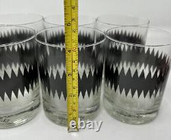 Set Of 8 Vintage Georges Briard Double Old Fashioned Glasses Black Zig Zag