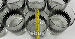 Set Of 8 Vintage Georges Briard Double Old Fashioned Glasses Black Zig Zag