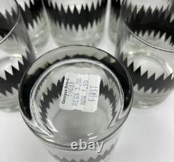 Set Of 8 Vintage Georges Briard Double Old Fashioned Glasses Black Zig Zag