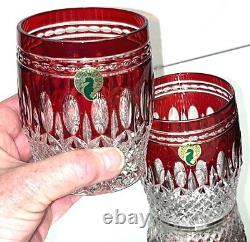 Set of 2 WATERFORD Clarendon 4 RUBY RED Double Old Fashioned Glasses Tumblers