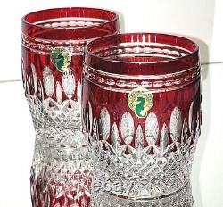 Set of 2 WATERFORD Clarendon 4 RUBY RED Double Old Fashioned Glasses Tumblers