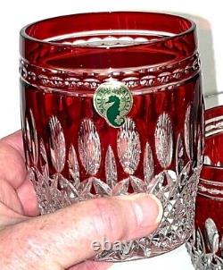 Set of 2 WATERFORD Clarendon 4 RUBY RED Double Old Fashioned Glasses Tumblers