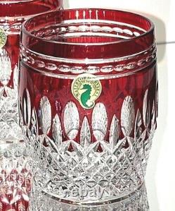 Set of 2 WATERFORD Clarendon 4 RUBY RED Double Old Fashioned Glasses Tumblers