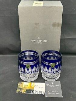 Set of 2 Waterford Crystal CLARENDON Cobalt Blue Double Old Fashioned withBox