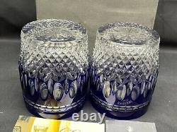 Set of 2 Waterford Crystal CLARENDON Cobalt Blue Double Old Fashioned withBox
