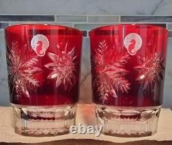 Set of 2 Waterford Snow Crystals Red Double Old Fashioned Glasses Tumblers NEW