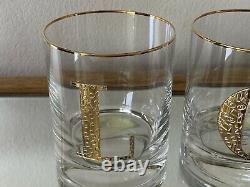 Set of 4 Anthropologie 24 K Gold Gilded Monogram DOF Glass Tumblers LOVE