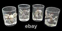 Set of 4 Arthur Court Aluminum Animal Grapevine Double Old Fashioned Glasses