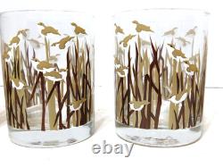 Set of 4 George Briard Marsh Birds Double Old-Fashioned Glasses MCM Cocktail Set