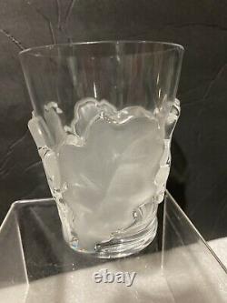 Set of 4 Lalique Chene Double Old Fashioned Glasses Frosted Crystal Oak Leaf
