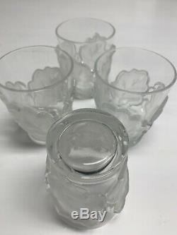 Set of 4 Lalique Chene Oak Leaf Double Old-Fashioned Tumblers Glasses