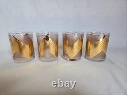 Set of 4 Mid-century Double Old Fashioned Glasses by Culver, 22K Gold Chevron