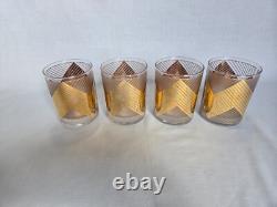 Set of 4 Mid-century Double Old Fashioned Glasses by Culver, 22K Gold Chevron